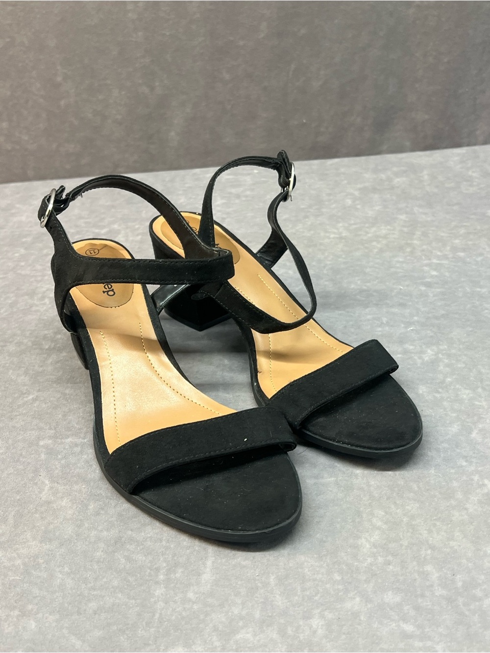 Classic Black Suede Open-Toe Ankle-Strap Heels